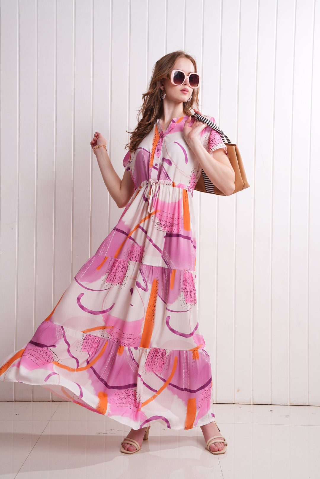 D.Pink-Colored Semi Flare Gown