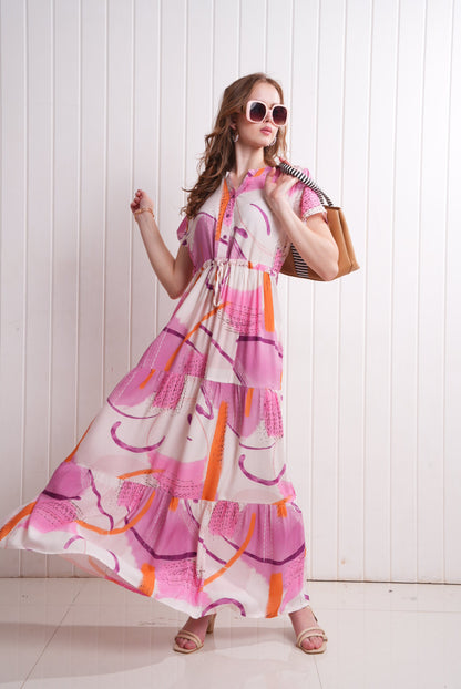 D.Pink-Colored Semi Flare Gown