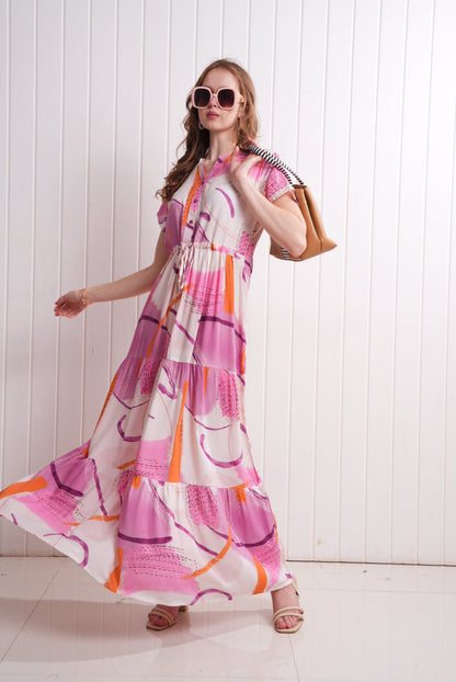 D.Pink-Colored Semi Flare Gown