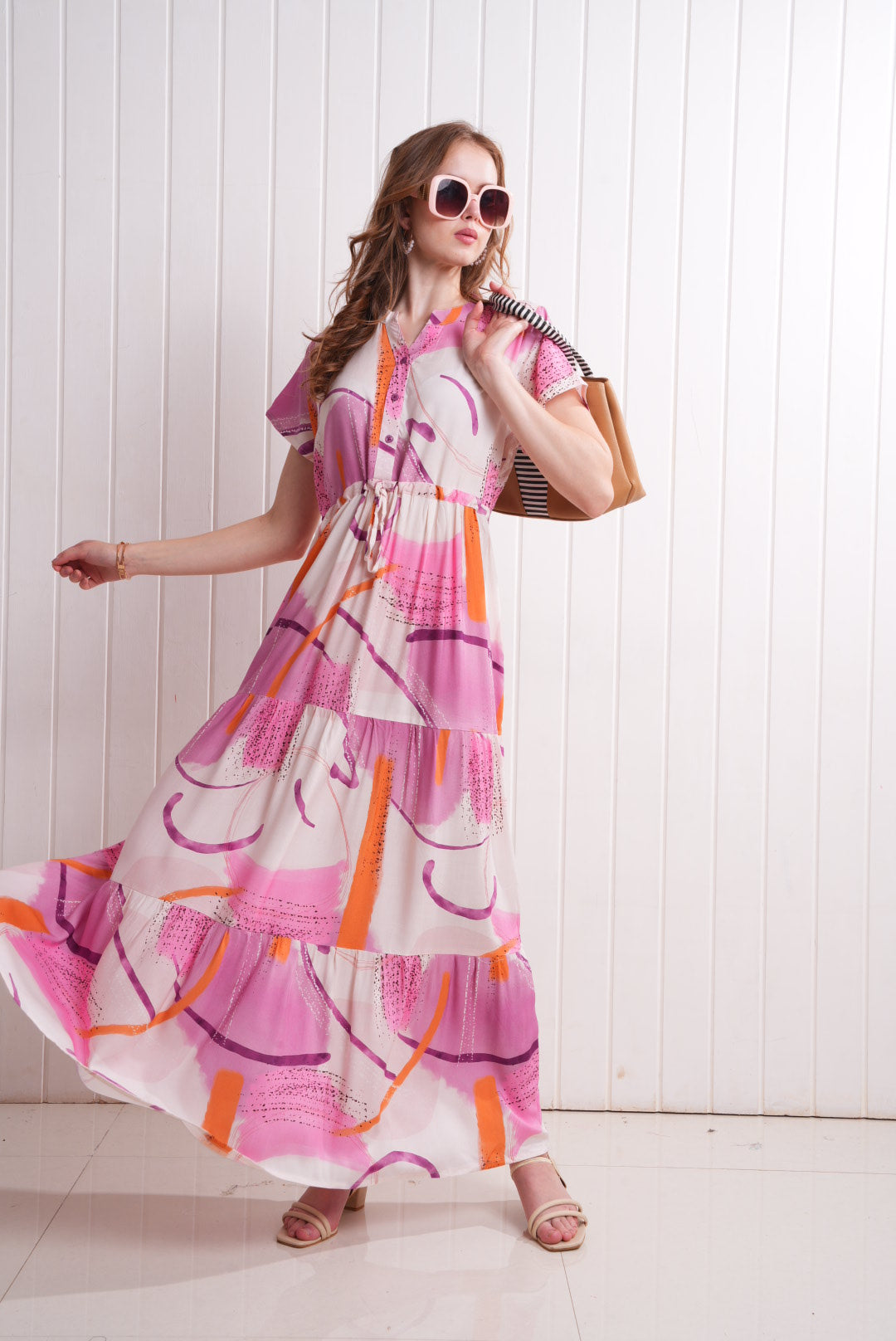 D.Pink-Colored Semi Flare Gown