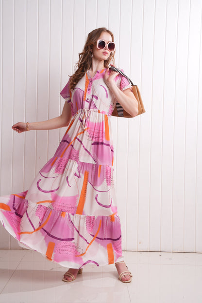 D.Pink-Colored Semi Flare Gown