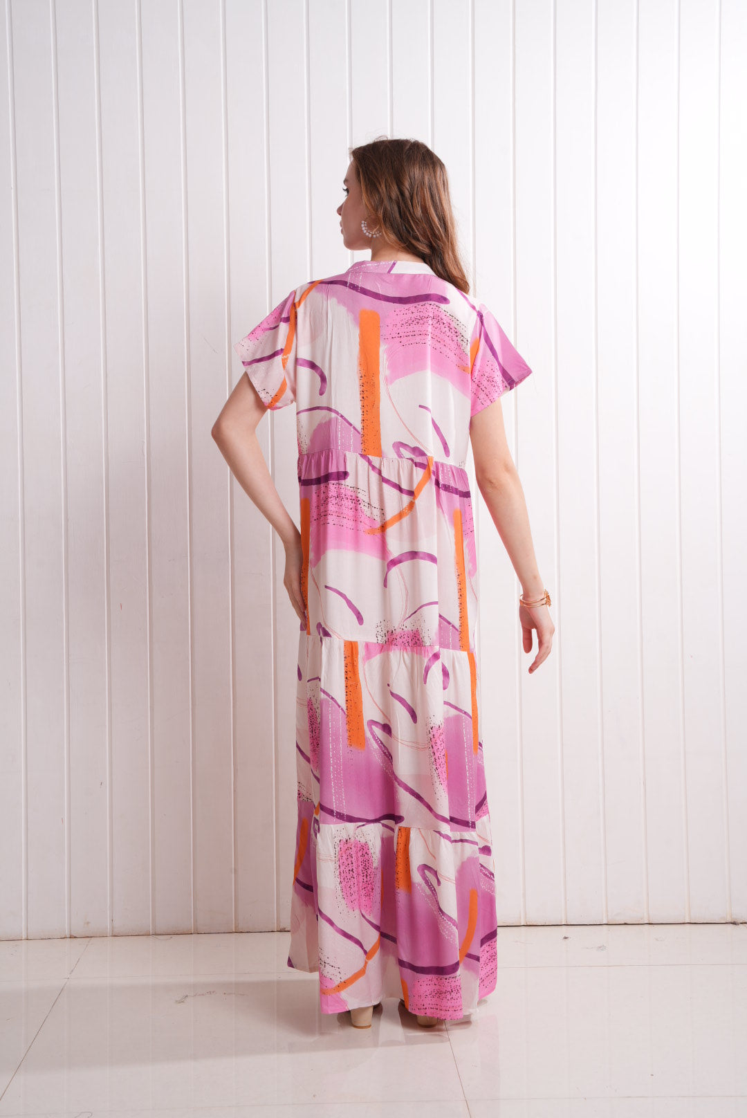 D.Pink-Colored Semi Flare Gown