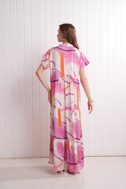 D.Pink-Colored Semi Flare Gown