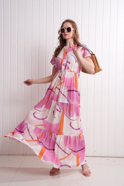 D.Pink-Colored Semi Flare Gown