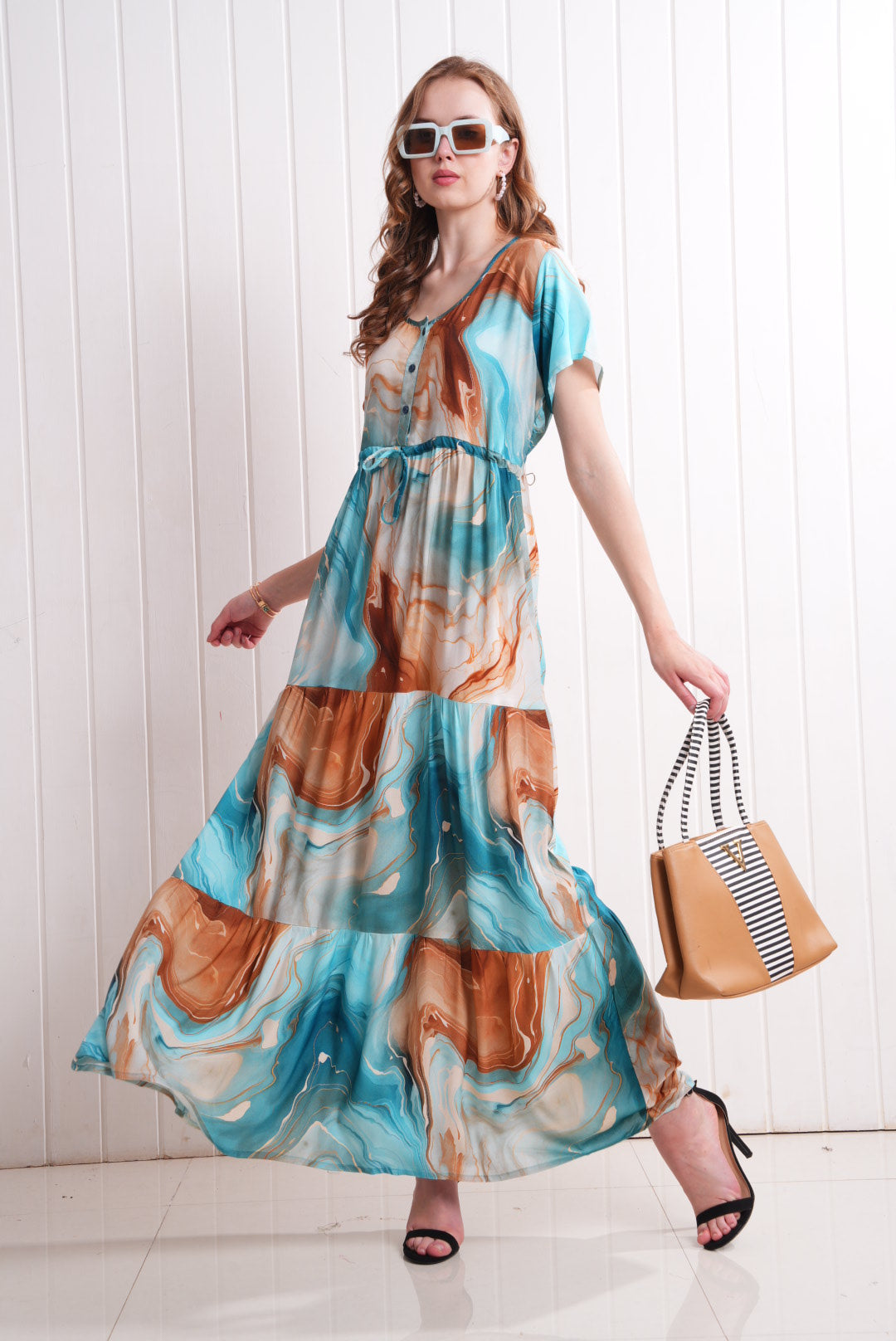 Multi-Colored Semi Flare Gown