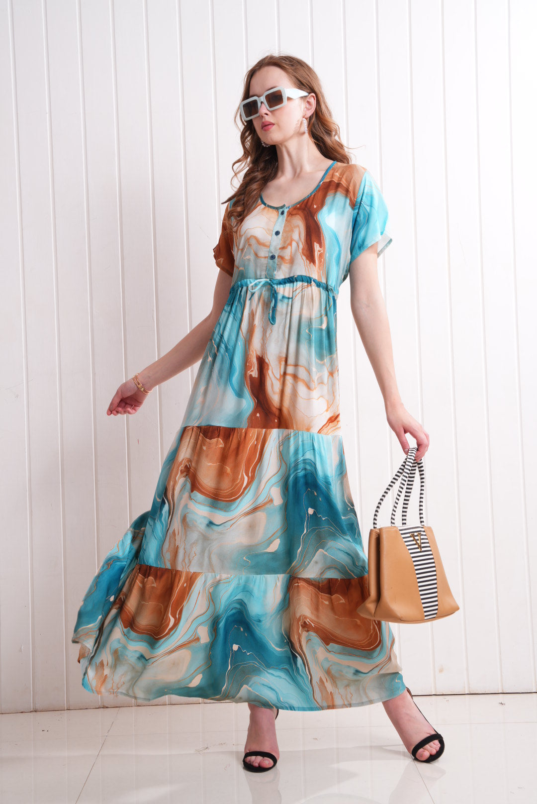 Multi-Colored Semi Flare Gown