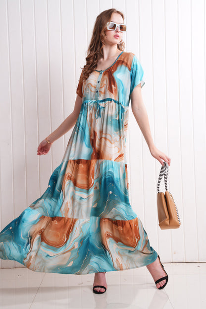 Multi-Colored Semi Flare Gown