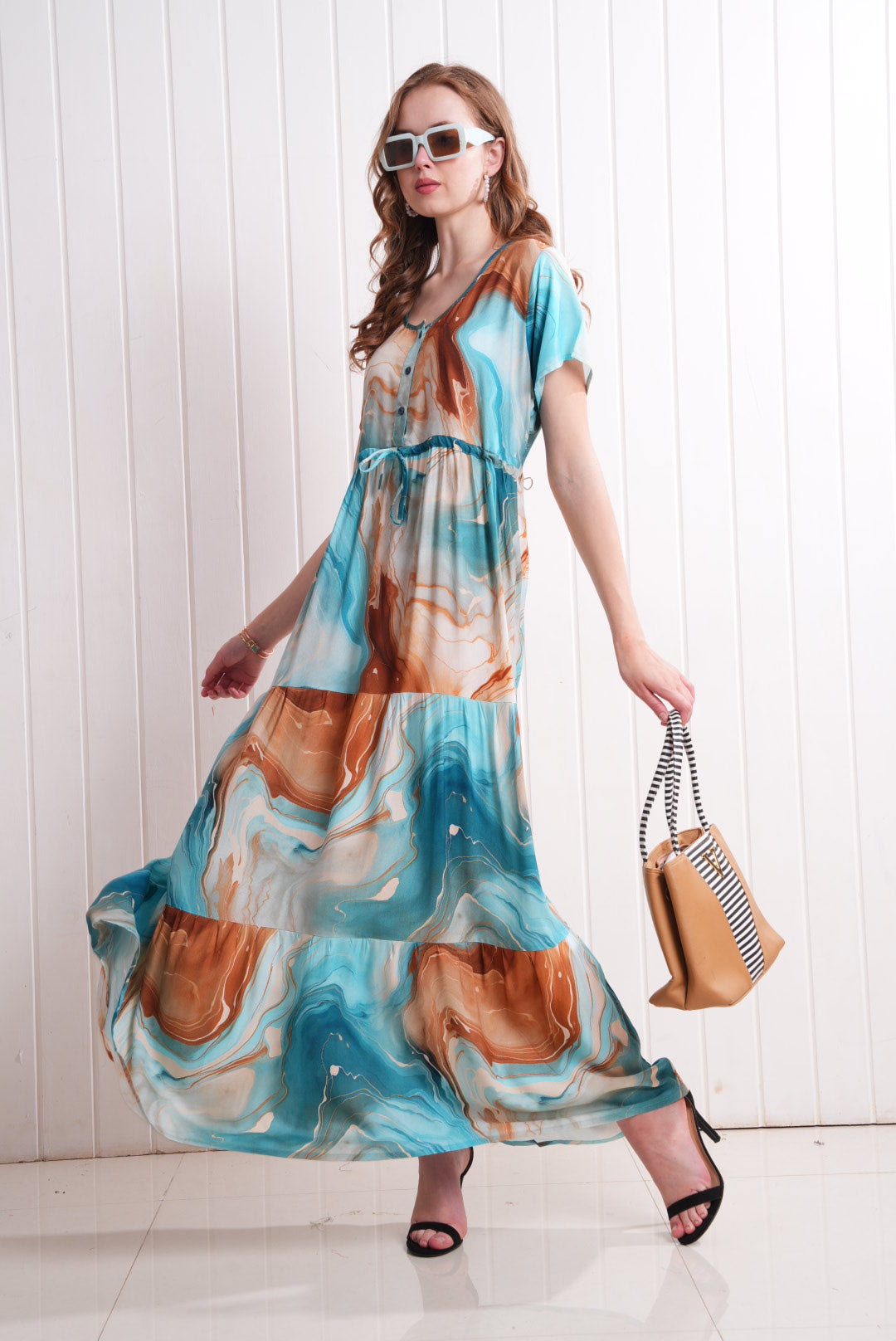 Multi-Colored Semi Flare Gown