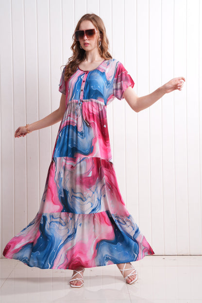 Multi-Colored Semi Flare Gown