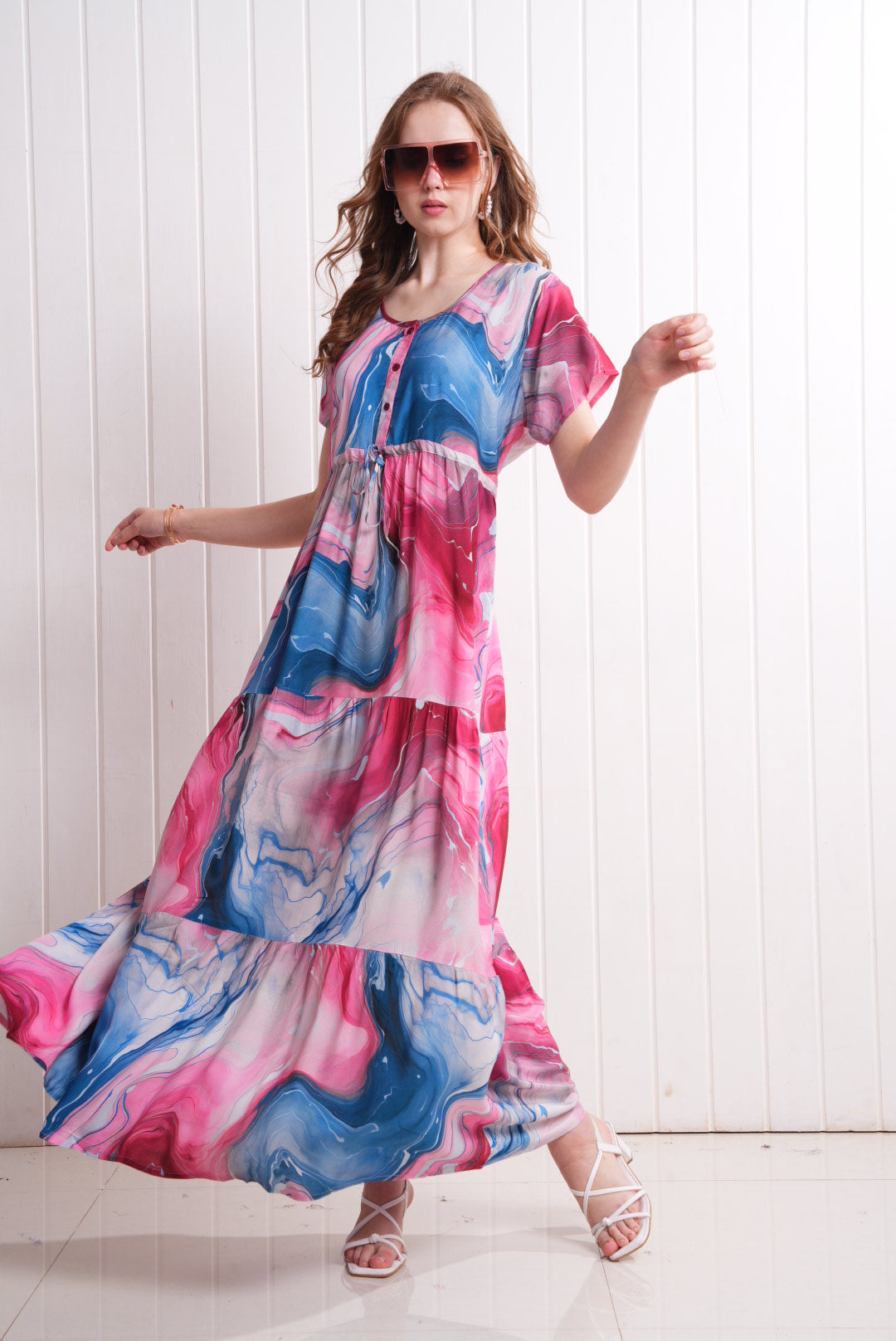 Multi-Colored Semi Flare Gown