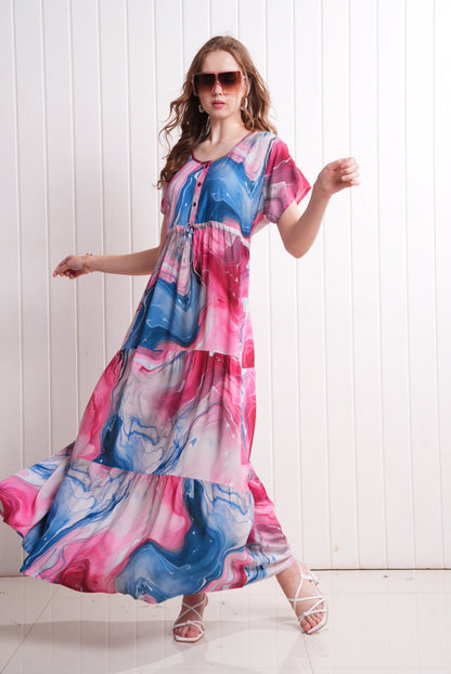 Multi-Colored Semi Flare Gown