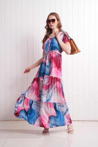 Multi-Colored Semi Flare Gown