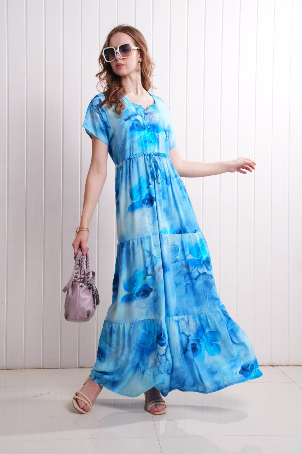 Blue-Colored Semi Flare Gown