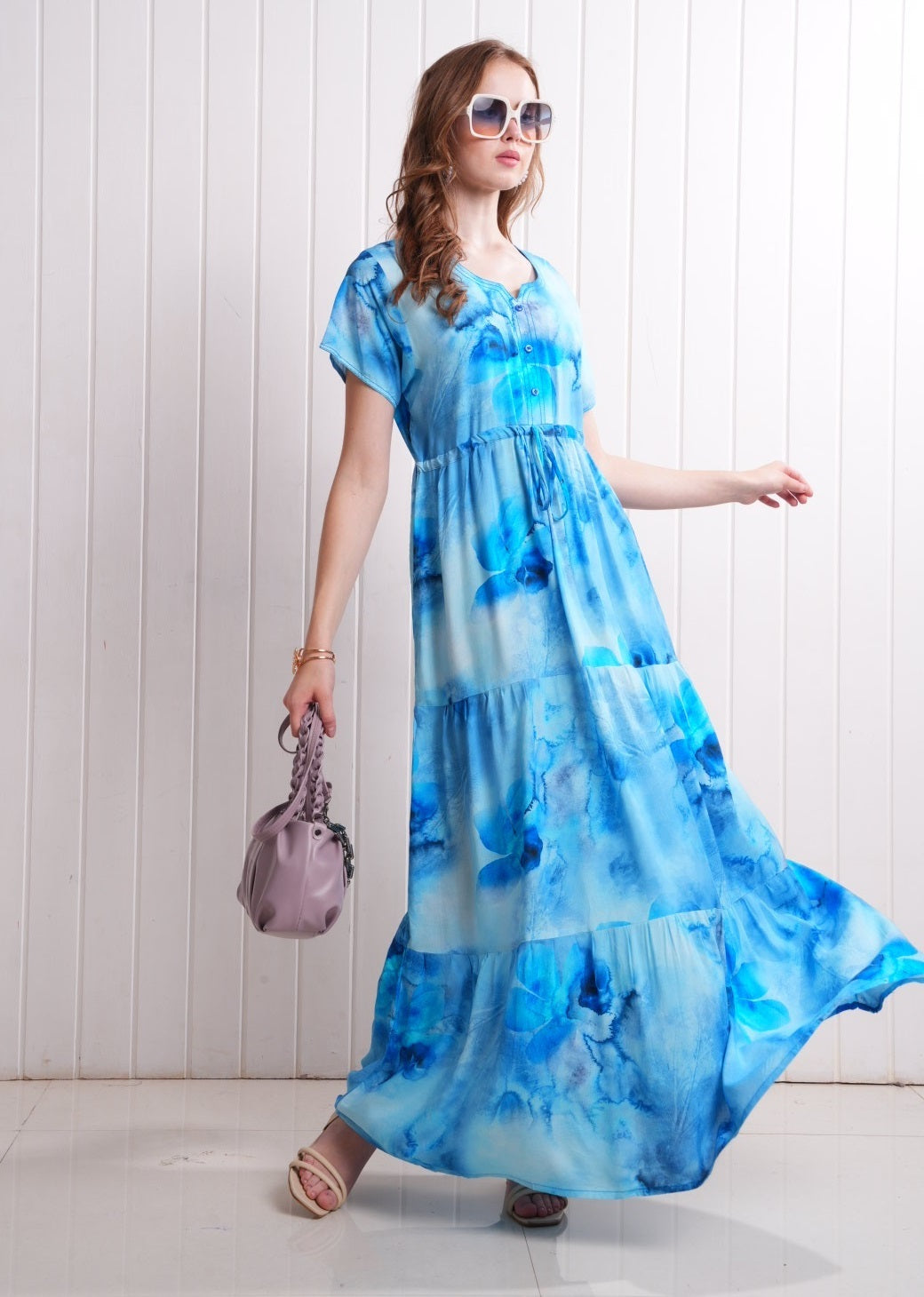 Blue-Colored Semi Flare Gown