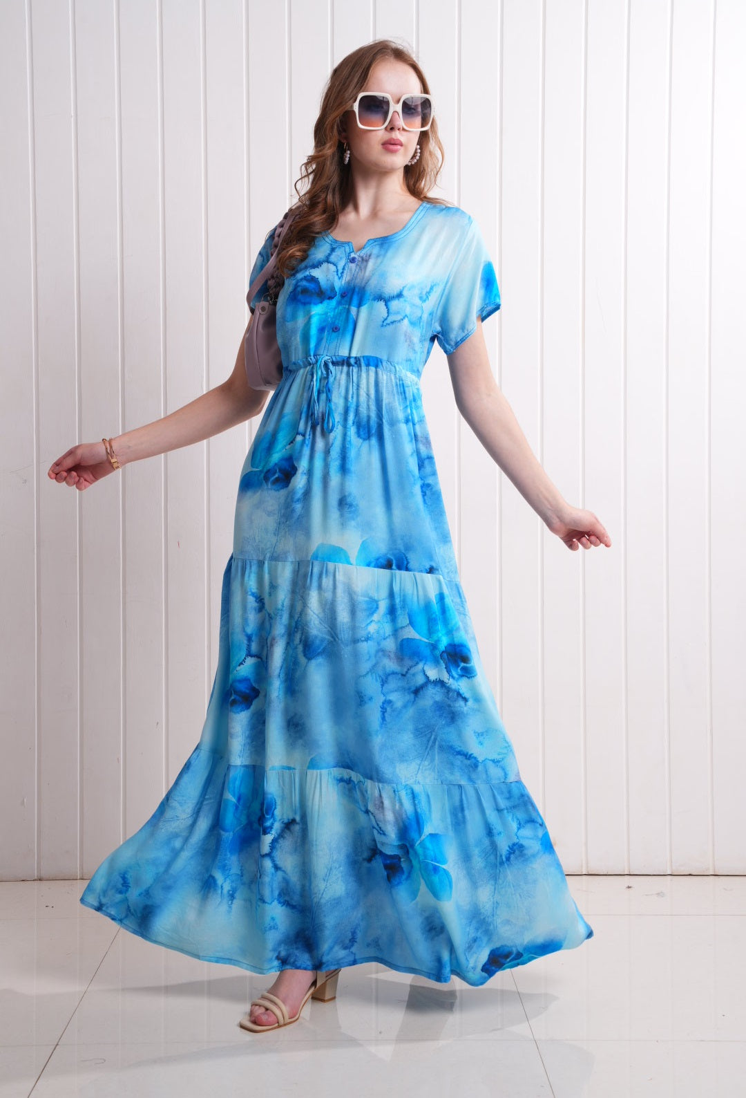 Blue-Colored Semi Flare Gown