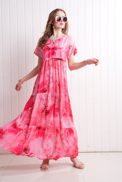 D.Pink-Colored Semi Flare Gown
