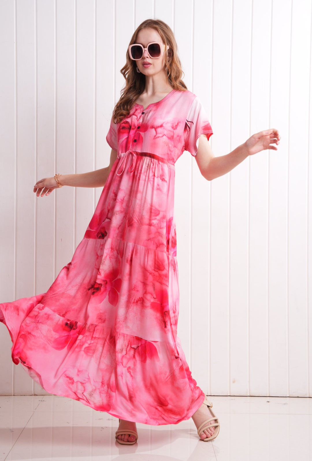 D.Pink-Colored Semi Flare Gown
