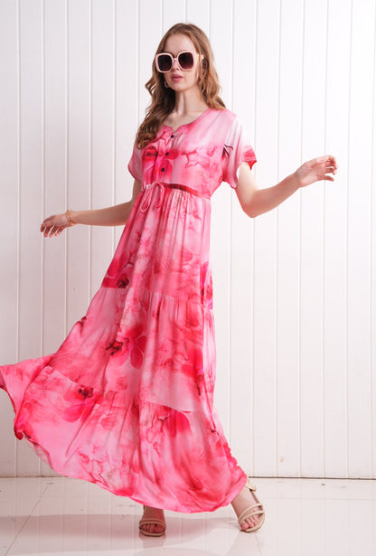 D.Pink-Colored Semi Flare Gown