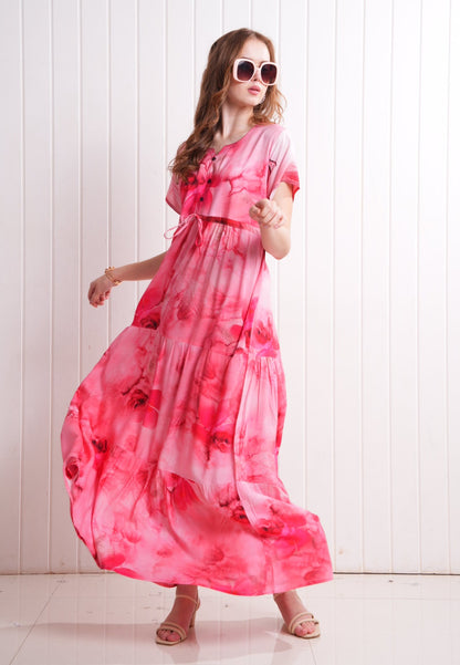 D.Pink-Colored Semi Flare Gown