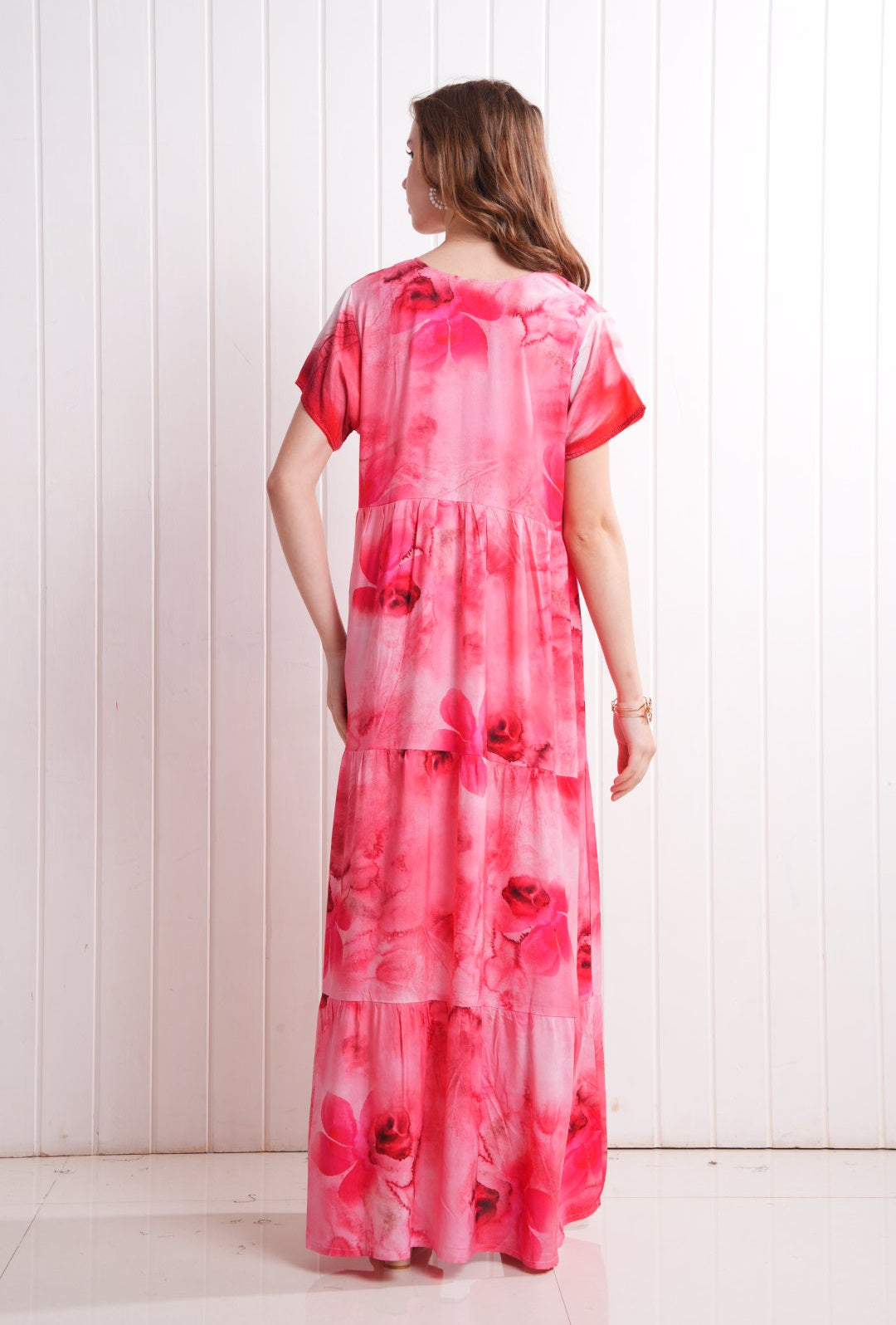 D.Pink-Colored Semi Flare Gown