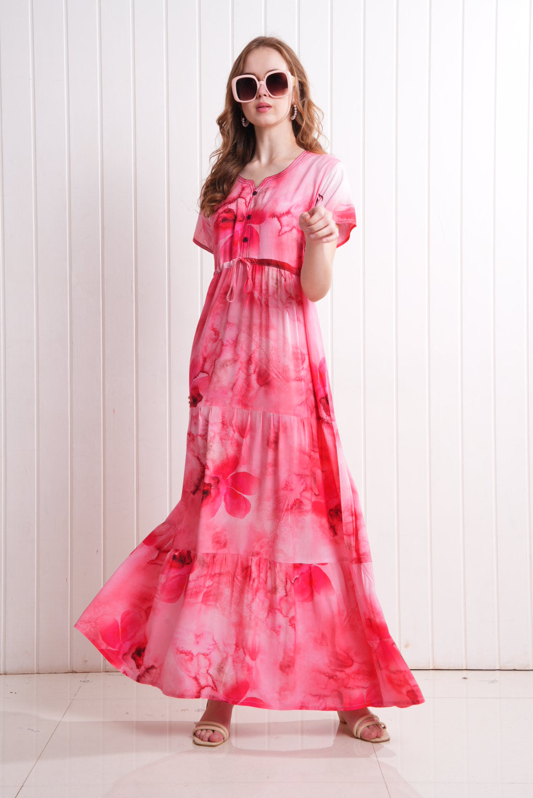 D.Pink-Colored Semi Flare Gown