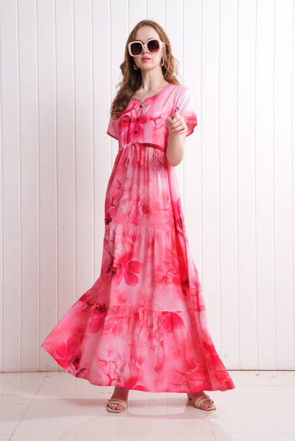 D.Pink-Colored Semi Flare Gown