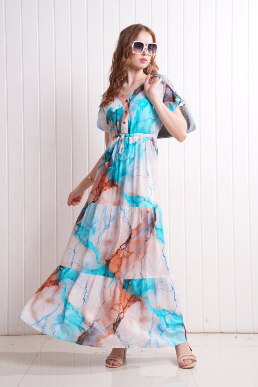 Multi-Colored Semi Flare Gown