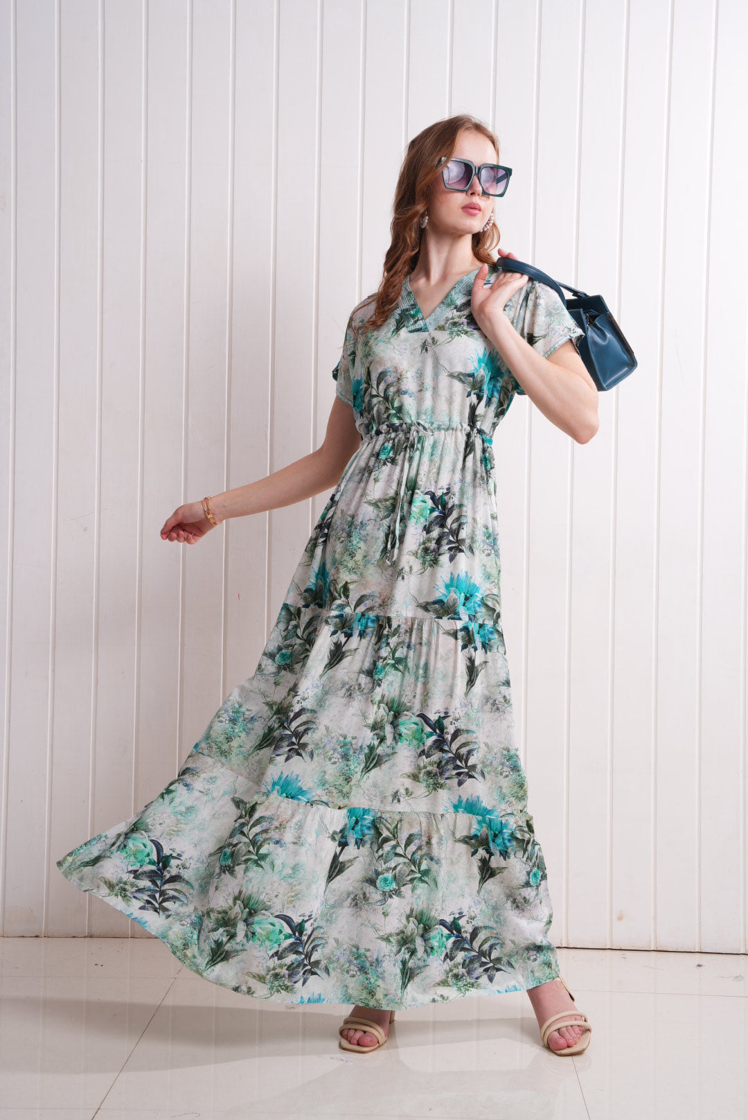 Green-Colored Semi Flare Gown