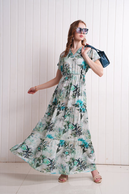 Green-Colored Semi Flare Gown