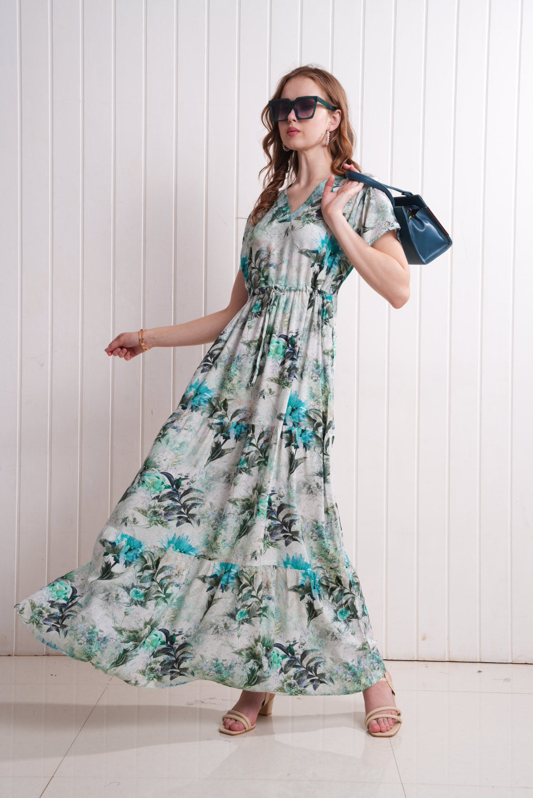 Green-Colored Semi Flare Gown