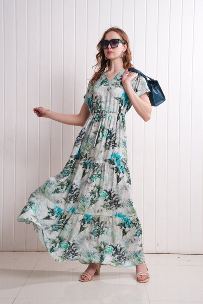 Green-Colored Semi Flare Gown