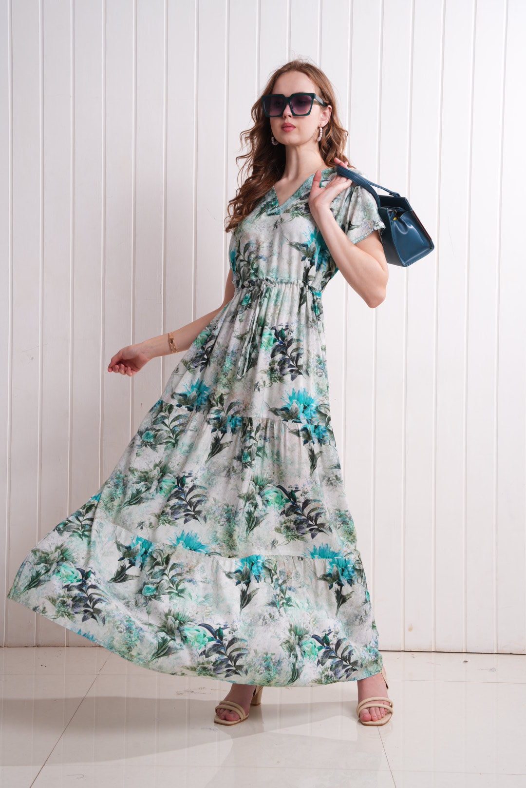 Green-Colored Semi Flare Gown