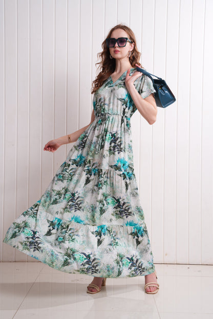 Green-Colored Semi Flare Gown