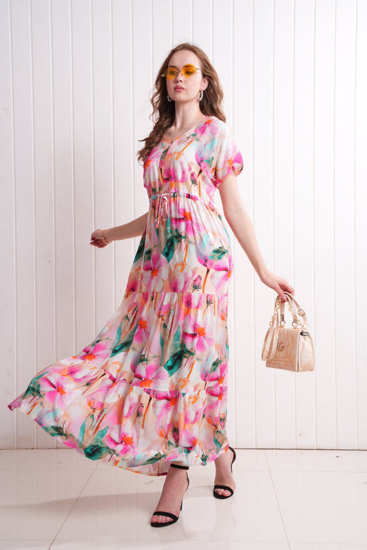 Multi-Colored Semi Flare Gown