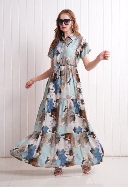 Multi-Colored Semi Flare Gown