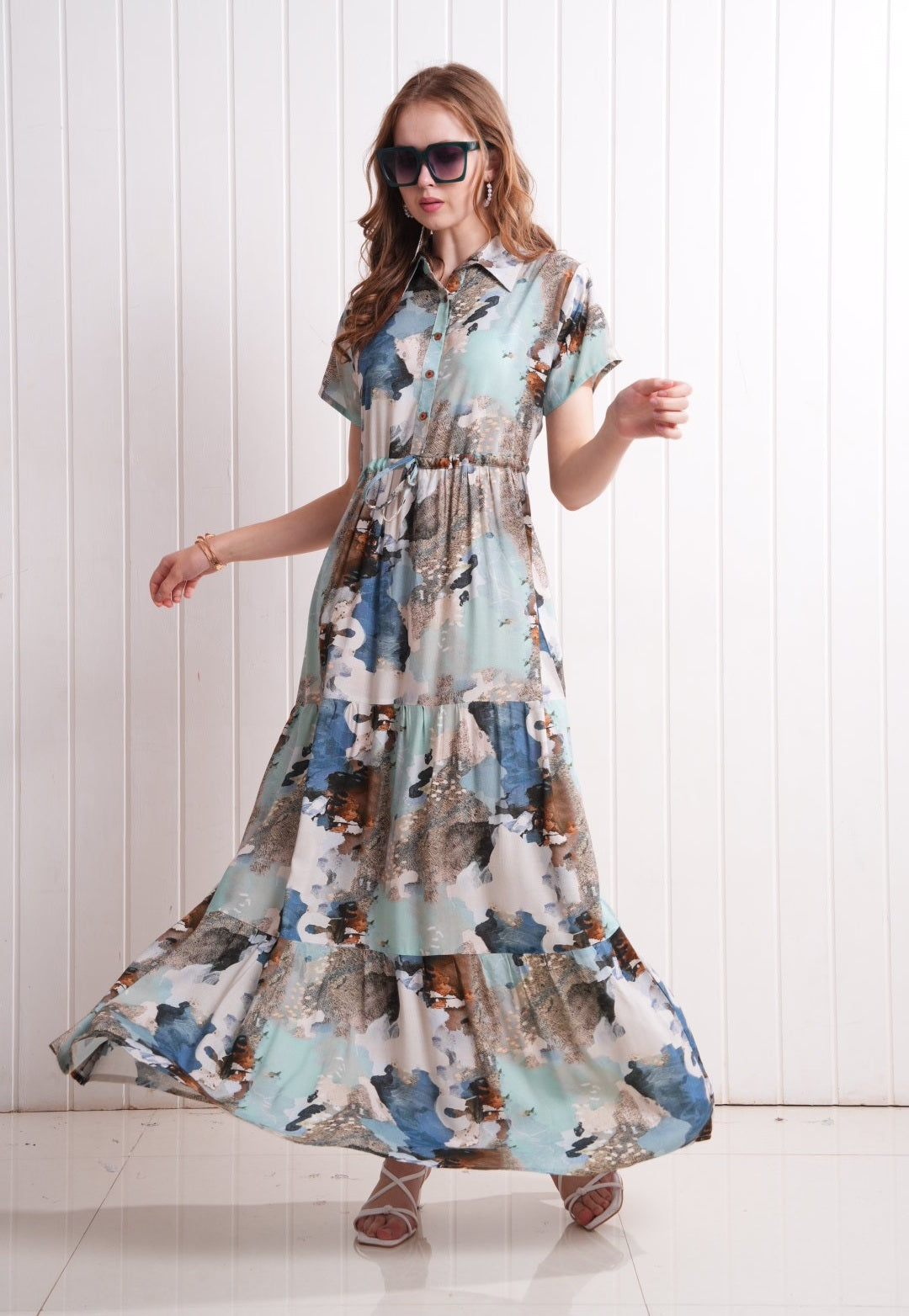 Multi-Colored Semi Flare Gown