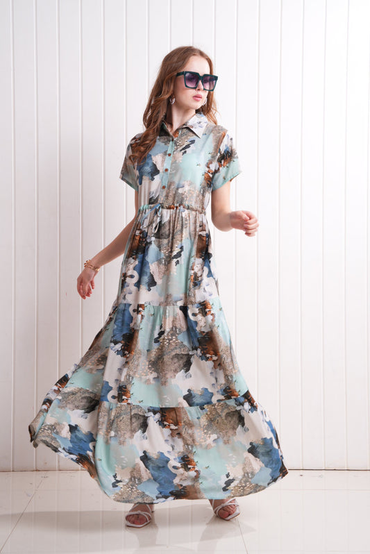 Multi-Colored Semi Flare Gown