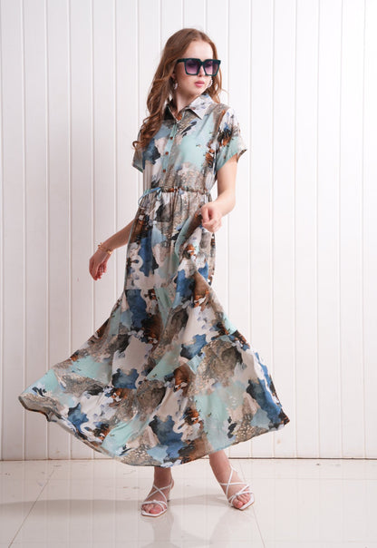 Multi-Colored Semi Flare Gown