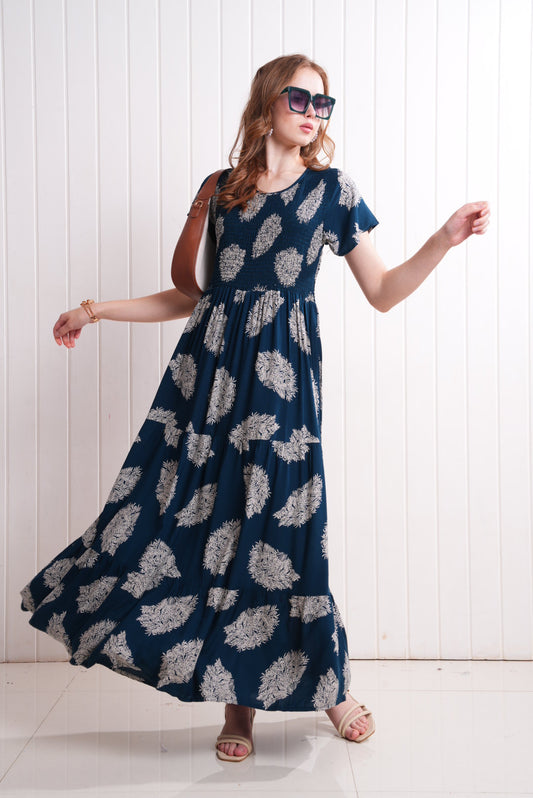 Indigo-Colored Semi Flare Gown
