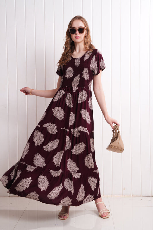 Maroon-Colored Semi Flare Gown