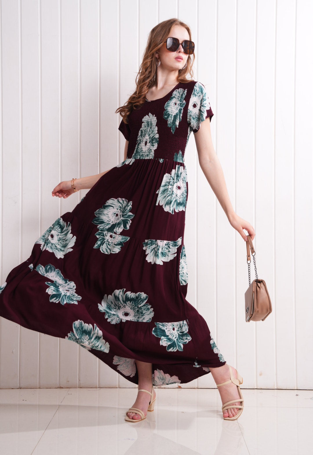 Maroon-Colored Semi Flare Gown