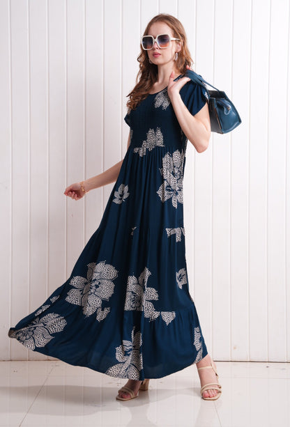 Indigo-Colored Semi Flare Gown