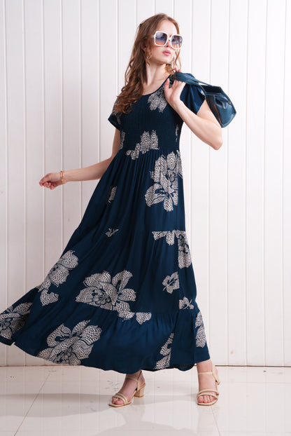 Indigo-Colored Semi Flare Gown