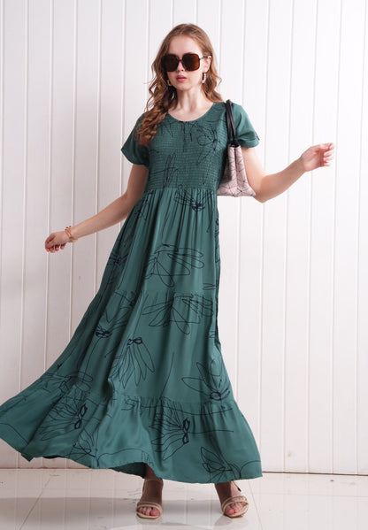 Green-Colored Semi Flare Gown