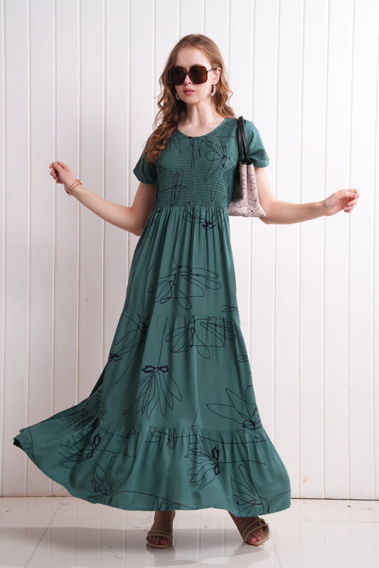 Green-Colored Semi Flare Gown