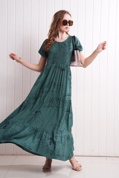 Green-Colored Semi Flare Gown