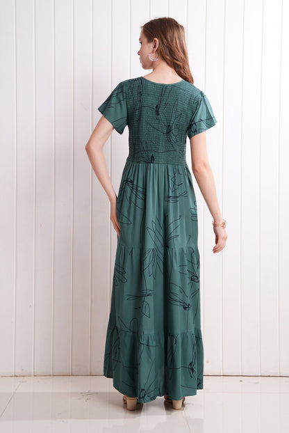 Green-Colored Semi Flare Gown