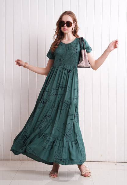 Green-Colored Semi Flare Gown