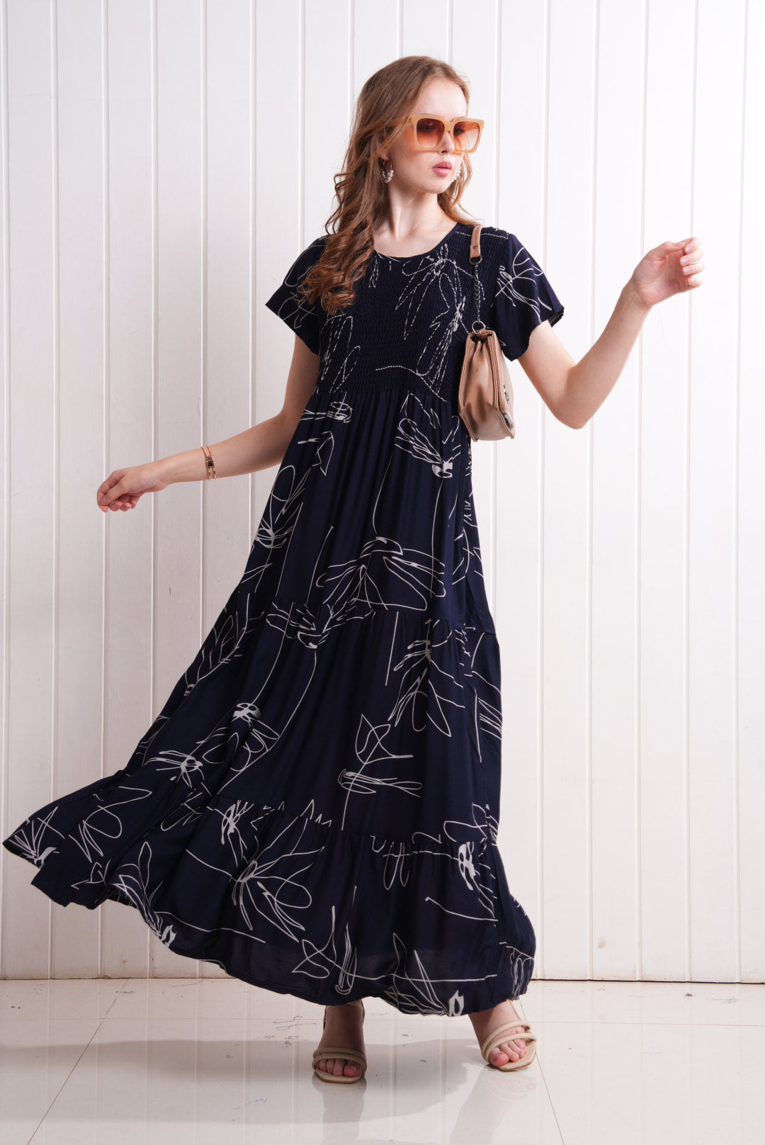 Navy Blue-Colored Semi Flare Gown