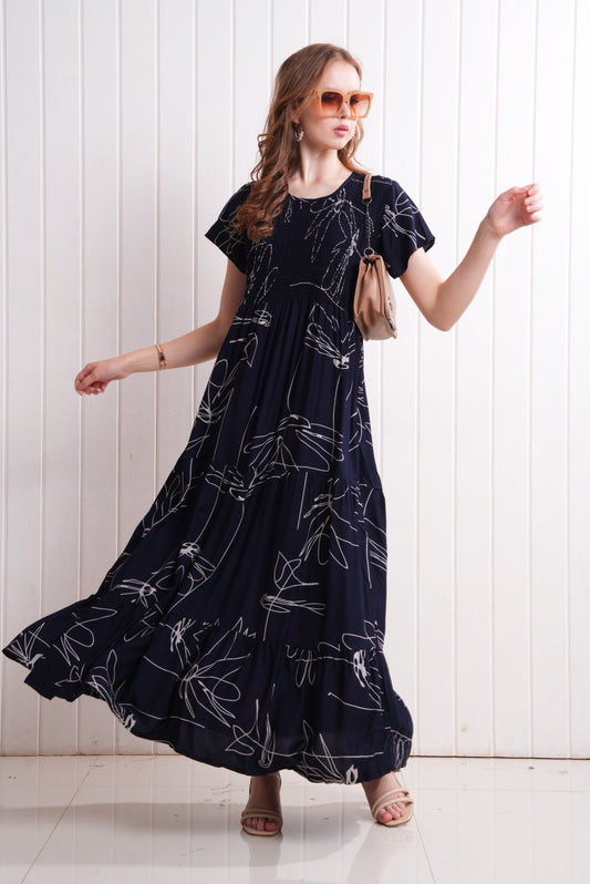 Navy Blue-Colored Semi Flare Gown